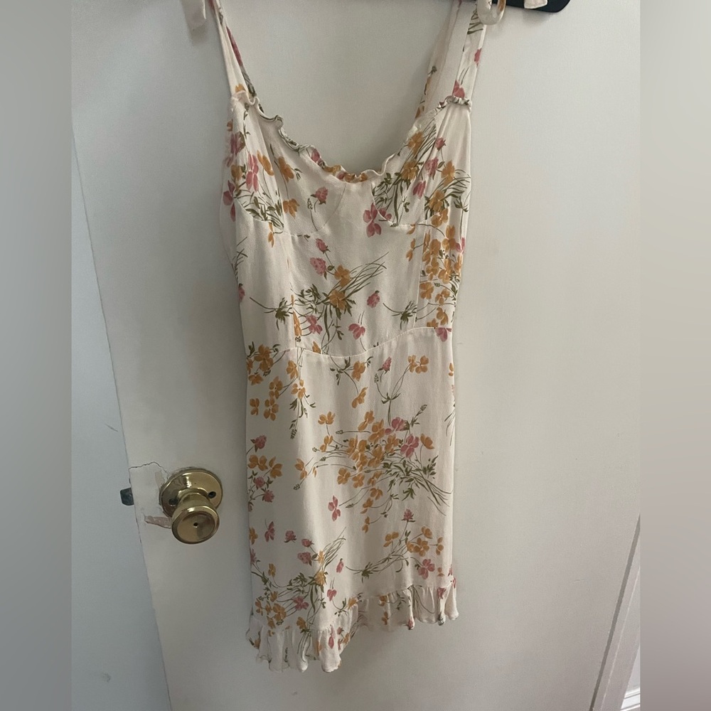 Reformation Floral Mini Dress - Cream with Pink and Orange
